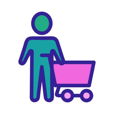 Vektör simgesi ürünleri için alıcı ve tramvay. İzole edilmiş kontür sembolü gösterimi