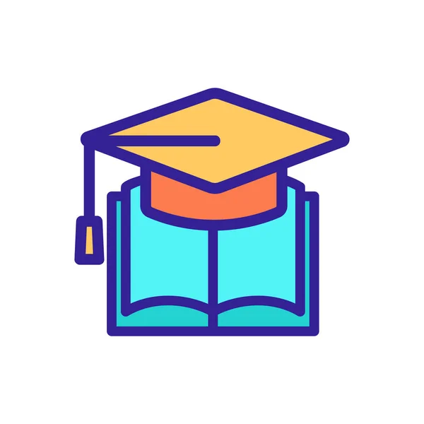 Un sombrero de graduado y un vector de icono de libro. Ilustración del símbolo de contorno aislado — Vector de stock