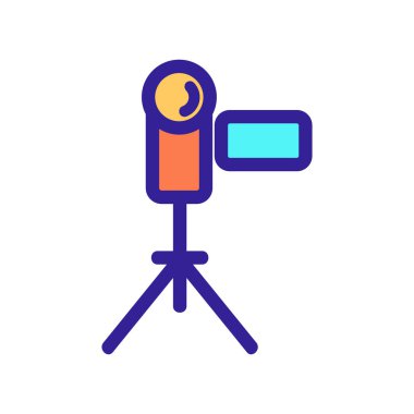 Üç ayaklı ikon vektöründeki video kamera. İzole edilmiş kontür sembolü gösterimi