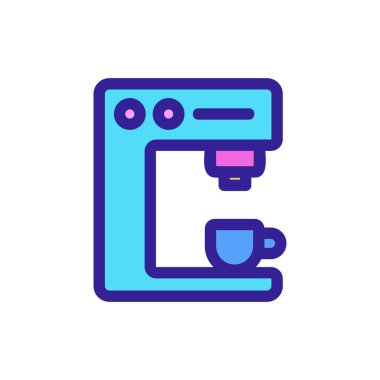 Kahve makinesi ve kupa ikon vektörü. İzole edilmiş kontür sembolü gösterimi