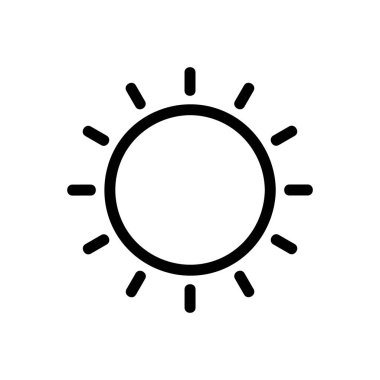 Güneş ikonu vektörü. İzole edilmiş kontür sembolü gösterimi