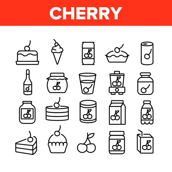 Cerise Vitamin Berry Collection Icônes Set Vecteur Cerise Sur Tarte — Image vectorielle