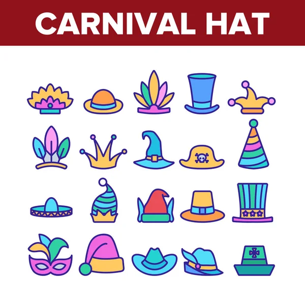 Cappello Carnevale Collezione Festival Icone Set Vettoriale Copricapo Carnevale Natale — Vettoriale Stock