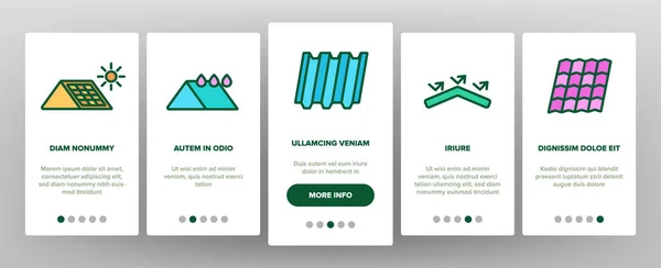 Dachkonstruktion Onboarding Icons Set Vector Solarbatterie Auf Dem Hausdach Metall — Stockvektor
