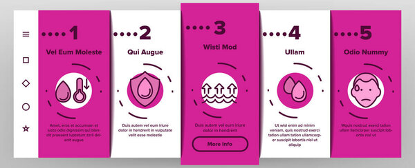 Moisture Water Drop Onboarding Icons Set Vector. Moisture Diaper Air Conditioner, Phone Protection And Rainy Cloud Illustrations