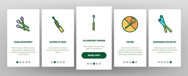 Match Burning Fire Onboarding Icons Set Vektor Verbranntes Holz Und — Stockvektor