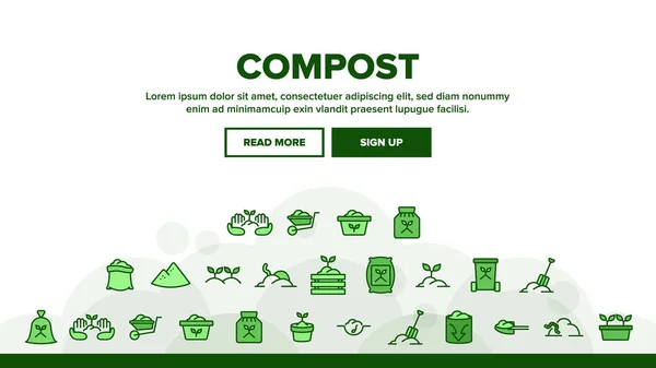 Compost Suelo Suelo Aterrizaje Página Web Encabezado Plantilla Banner Vector — Vector de stock