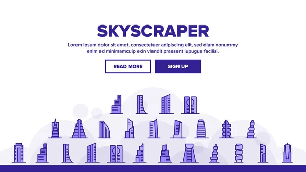 Skyscraper Building Landing Web Page Header Banner Template Vector Architektura — Stockový vektor
