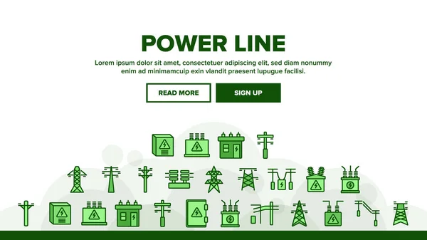 Power Line Електрика Посадка Веб Сторінка Заголовок Банер Шаблон Вектор — стоковий вектор
