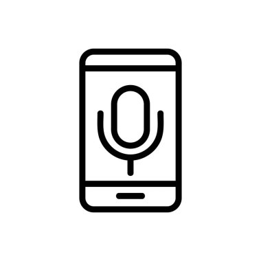 Telefon, mikrofon ikon vektörü. İnce çizgi işareti. İzole edilmiş kontür sembolü gösterimi