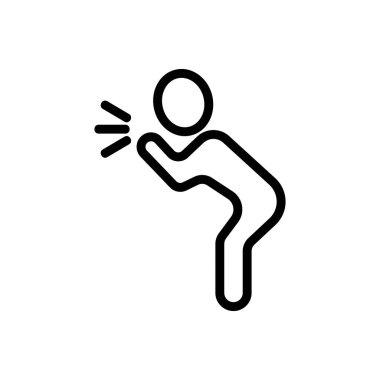 Adam ikon vektörü kusuyor. İnce çizgi işareti. İzole edilmiş kontür sembolü gösterimi