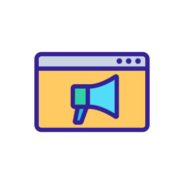 Megafon, tarayıcı simgesi vektörü. İnce çizgi işareti. İzole edilmiş kontür sembolü gösterimi