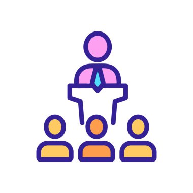 Seyirci konferansı ikon vektörü. İnce çizgi işareti. İzole edilmiş kontür sembolü gösterimi