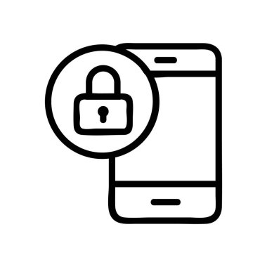 Telefon şifreli vektör simgesi. İnce çizgi işareti. İzole edilmiş kontür sembolü gösterimi