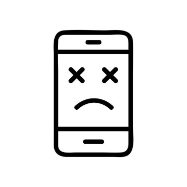 Bozuk telefon ikonu vektörü. İnce çizgi işareti. İzole edilmiş kontür sembolü gösterimi