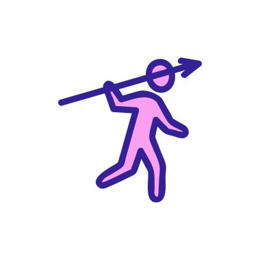 Mızrak ikon vektörlü bir avcı. İnce çizgi işareti. İzole edilmiş kontür sembolü gösterimi