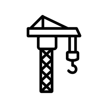 Crane inşaat ikonu vektörü. İnce çizgi işareti. İzole edilmiş kontür sembolü gösterimi