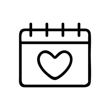 Takvim, kalp ikonu vektörü. İnce çizgi işareti. İzole edilmiş kontür sembolü gösterimi