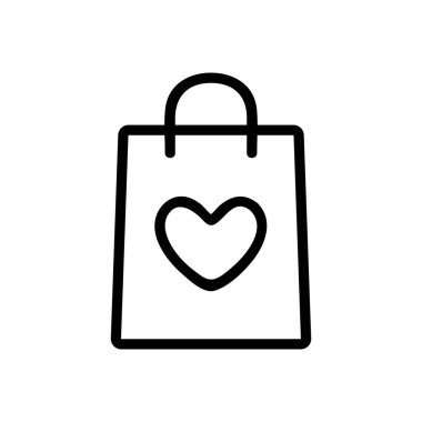 Paket ve kalp ikonu vektörü. İnce çizgi işareti. İzole edilmiş kontür sembolü gösterimi