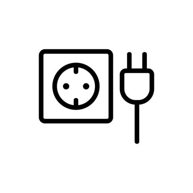 Elektrik soketi bağlantı ikonu vektörü. İnce çizgi işareti. İzole edilmiş kontür sembolü gösterimi