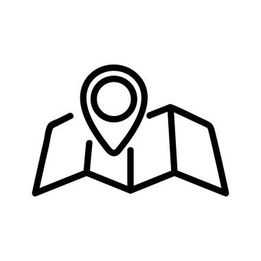 Konum simgesi vektörü. İnce çizgi işareti. İzole edilmiş kontür sembolü gösterimi