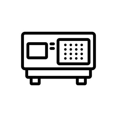 Retro bilgisayar simgesi vektörü. İnce çizgi işareti. İzole edilmiş kontür sembolü gösterimi