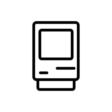 Retro bilgisayar simgesi vektörü. İnce çizgi işareti. İzole edilmiş kontür sembolü gösterimi