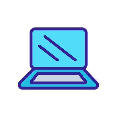 Dizüstü bilgisayar simgesi vektörü. İnce çizgi işareti. İzole edilmiş kontür sembolü gösterimi