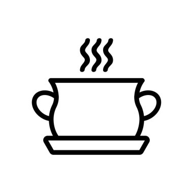 Sıcak çorba ikonu vektörü. İnce çizgi işareti. İzole edilmiş kontür sembolü gösterimi