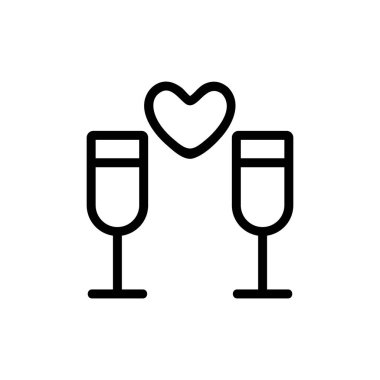 Şampanya ikonu vektörü. İnce çizgi işareti. İzole edilmiş kontür sembolü gösterimi