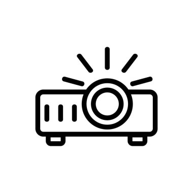 Sunum projektörü simgesi vektörü. İnce çizgi işareti. İzole edilmiş kontür sembolü gösterimi