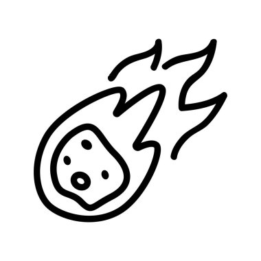 Uzay göktaşı ikonu vektörü. İnce çizgi işareti. İzole edilmiş kontür sembolü gösterimi