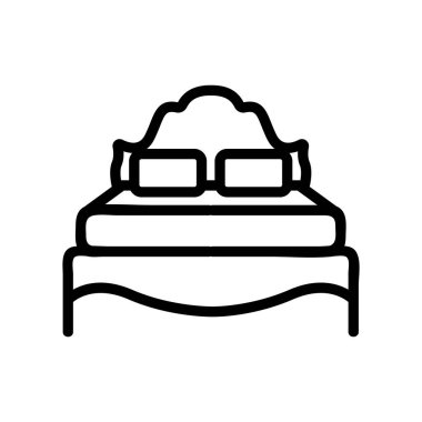 Rahat bir yatak ikonu vektörü. İnce çizgi işareti. İzole edilmiş kontür sembolü gösterimi