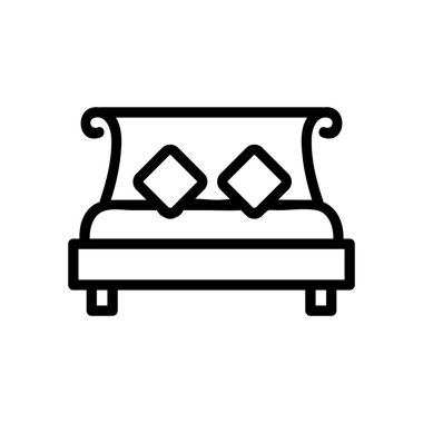 Modern yatak ikonu vektörü. İnce çizgi işareti. İzole edilmiş kontür sembolü gösterimi