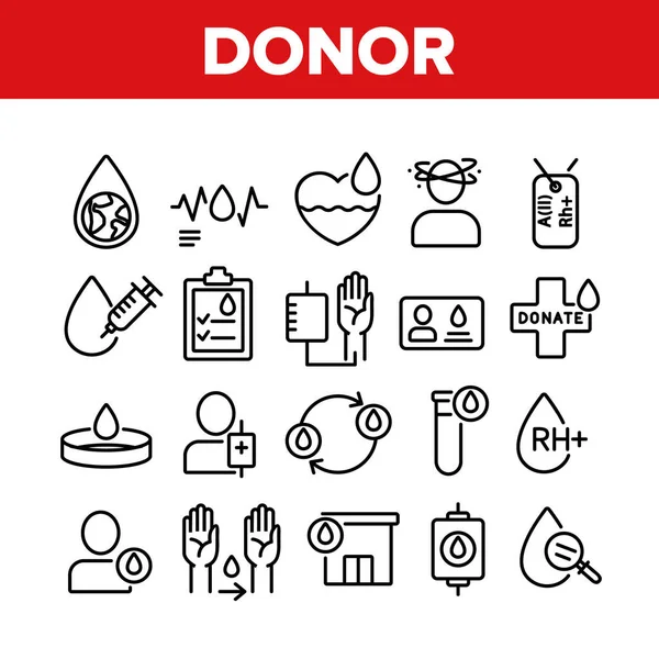 Колекція Піктограм Донорської Крові Set Vector Паліації Задишка Картка Донора — стоковий вектор