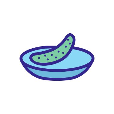 Tabak ikon vektöründe salatalık. Tabaktaki salatalık. renk izole edilmiş sembol çizimi