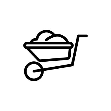El arabası ikon vektöründe gübre. El arabası işaretinde gübre. izole edilmiş sınır sembolü çizimi