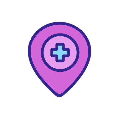 Konum hastane ikon vektörü. Konum hastane işareti. renk izole edilmiş sembol çizimi