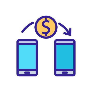 Telefon parası aktarım ikonu vektörü. Telefon para transferi işareti. renk izole edilmiş sembol çizimi