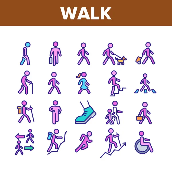 Ensemble Icônes Walk People Motion Collection Vector Promenade Humaine Avec — Image vectorielle