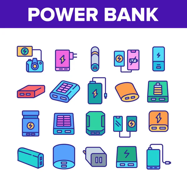 Power Bank Device Collection Iconos Set Vector Equipo Electrónico Del — Vector de stock