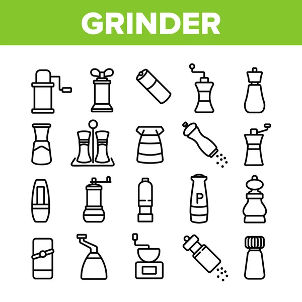 Grinder Pepper Salt Collection Iconos Set Vector Herramienta Molino Café — Archivo Imágenes Vectoriales