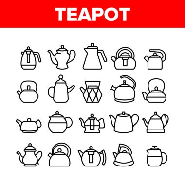 Teapot Kitchen Utensil Collection Icons Set Vector clipart