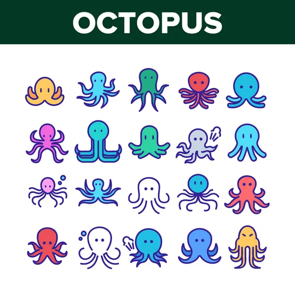 Pulpo Ocean Mollusk Collection Iconos Set Vector — Archivo Imágenes Vectoriales