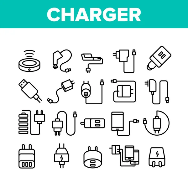 Charger Energy Device Collection Icons Set Vector — 스톡 벡터