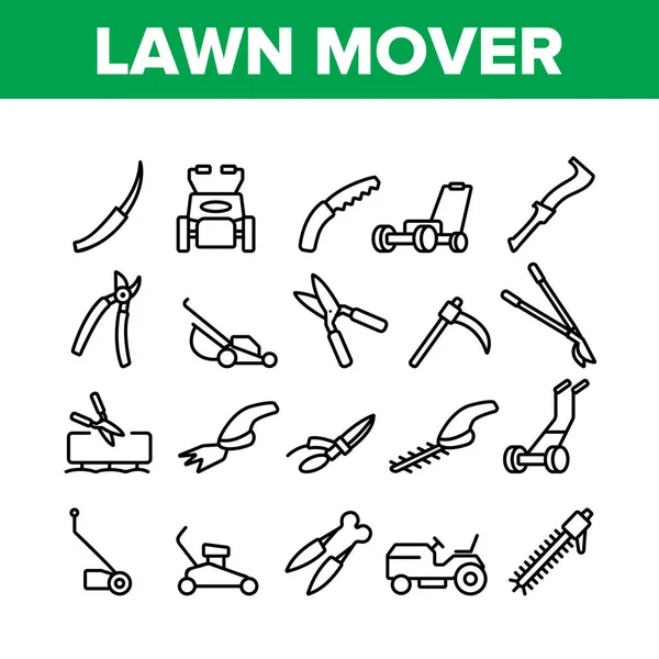 Lawn Mover Equipment Collection Icons Set Vector — Stock Illustration Lawn Mover Equipment Collection Icons Set Vector Stock Vector