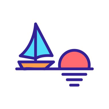 Sunset Sea Gemisi ikon vektör çizelgesi çizimi