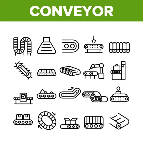 Conjunto de iconos de colección de herramientas de fábrica de transportador Vector — Vector de stock