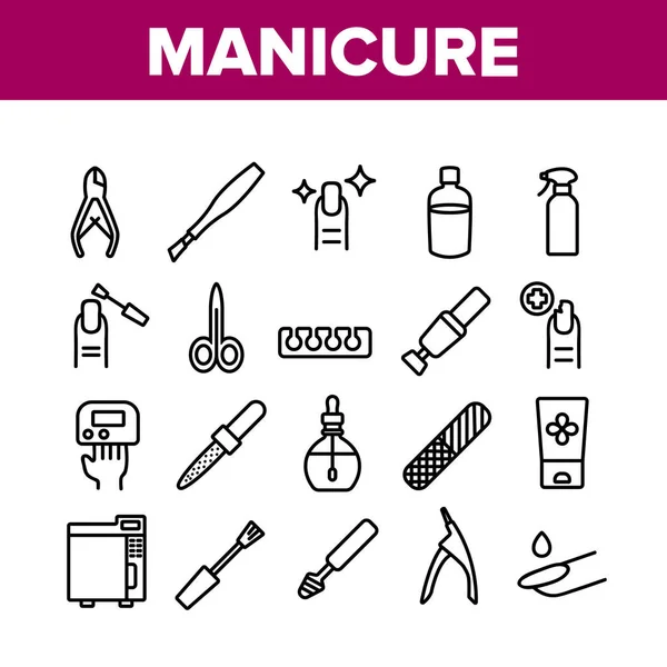 Manicure Pedicure Apparatuur Iconen Vector Instellen Manicure Tool Nagel Pools — Stockvector