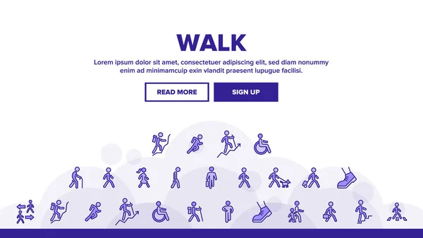 Walk People Motion Landing Web Page Header Template Vector Человеческая — стоковый вектор